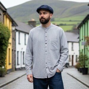 Lee Valley Ireland Grandfather Blue Striped Long Sleeve Button Up Shirt Mens XXL